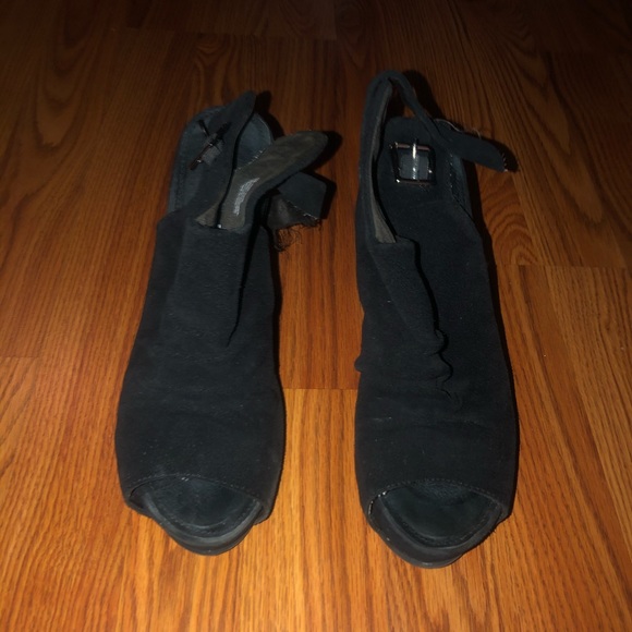 Black Suede Peep Toe Open Back Bootie - Picture 3 of 3